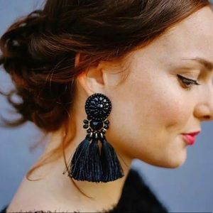 Black Tassel Statement Earrings